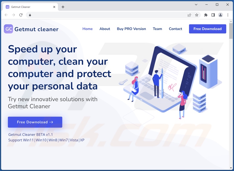 Webseite zur Förderung der Getmut Cleaner PUA