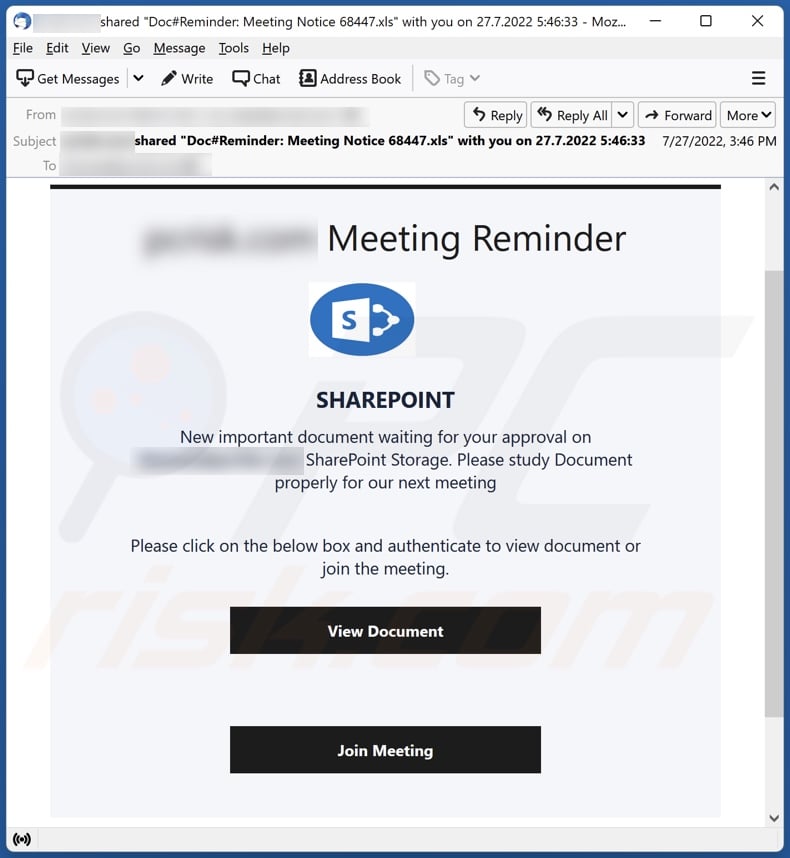 Meeting Reminder E-Mail-Spam-Kampagne
