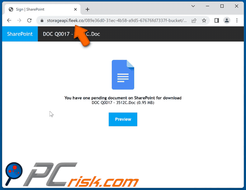Meeting Reminder Betrugs-E-Mail geförderte Phishing-Seite (GIF)