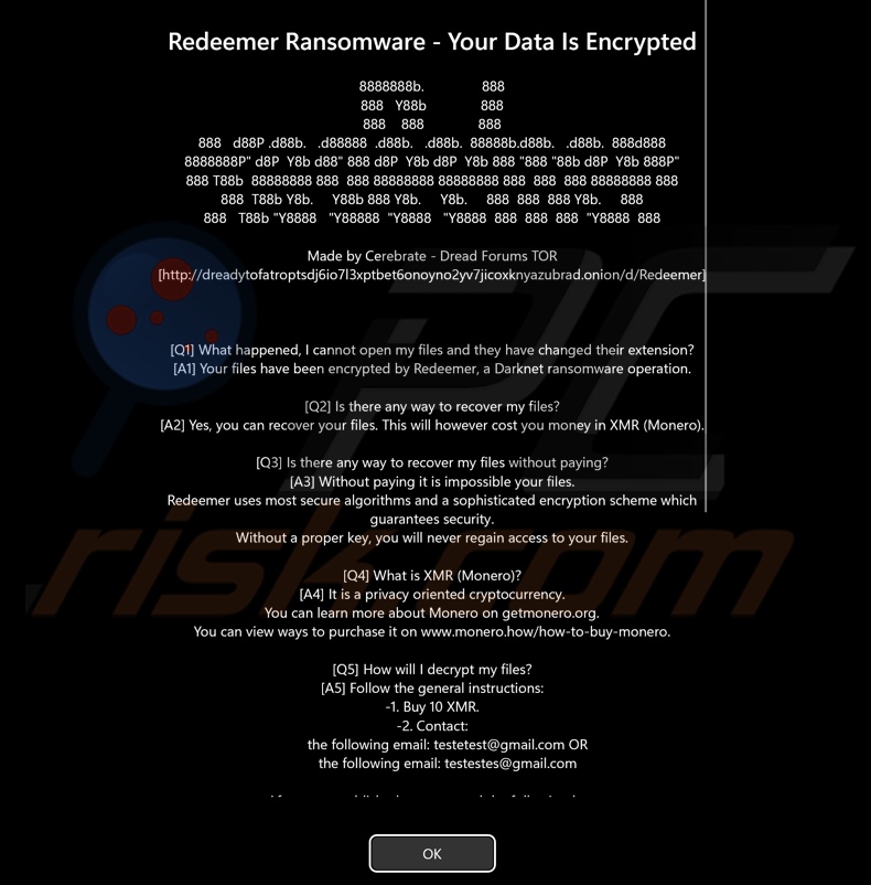 Redeemer 2.0 Ransomware-Nachricht wird vor dem Anmeldebildschirm angezeigt