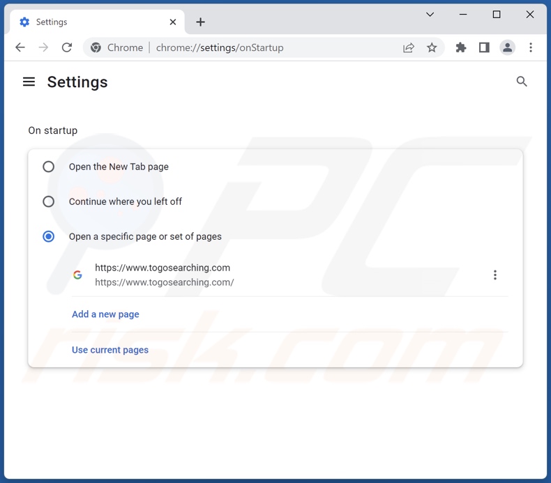 togosearching.com von der Google Chrome Startseite entfernen