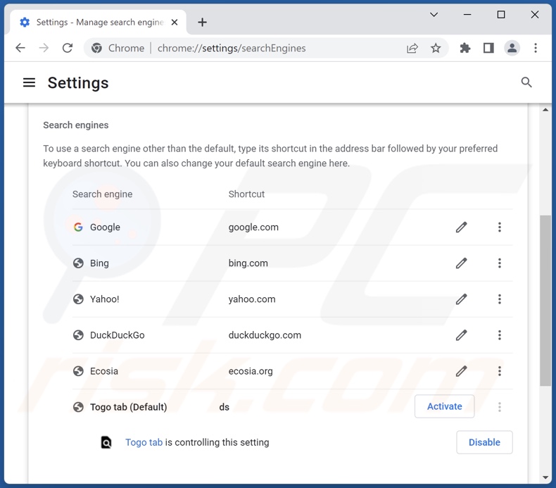 togosearching.com von der Google Chrome Standardsuchmaschine entfernen
