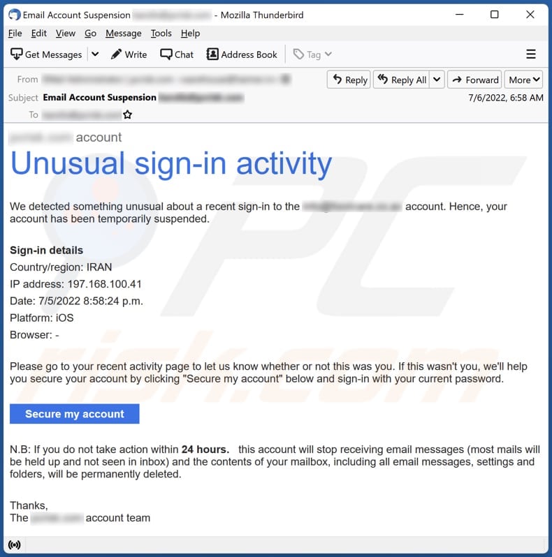 Unusual Sign-in Activity E-Mail Betrugs-E-Mail