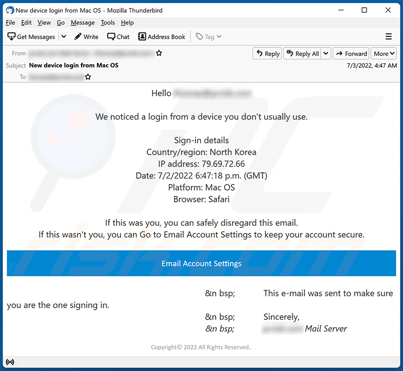 We Noticed A Login From A Device You Don't Usually Use E-Mail-Betrug (2022-07-04)