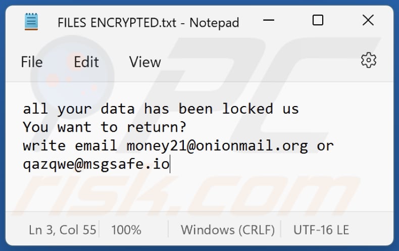 Xrom Ransomware Textdatei (FILES ENCRYPTED.txt)