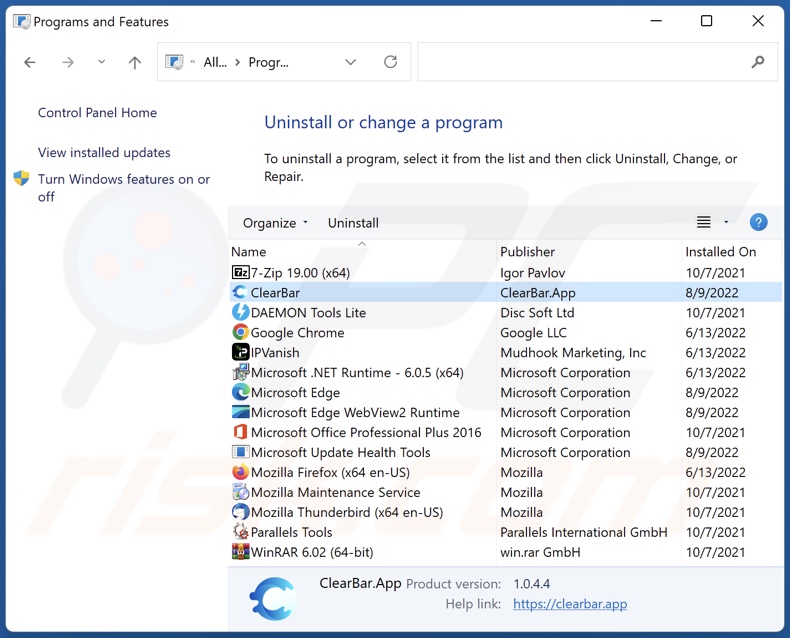 ClearBrowser Adware Deinstallation über Systemsteuerung