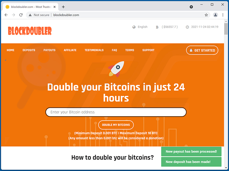 Double Your Bitcoins Pop-up-Betrug (2022-08-25)