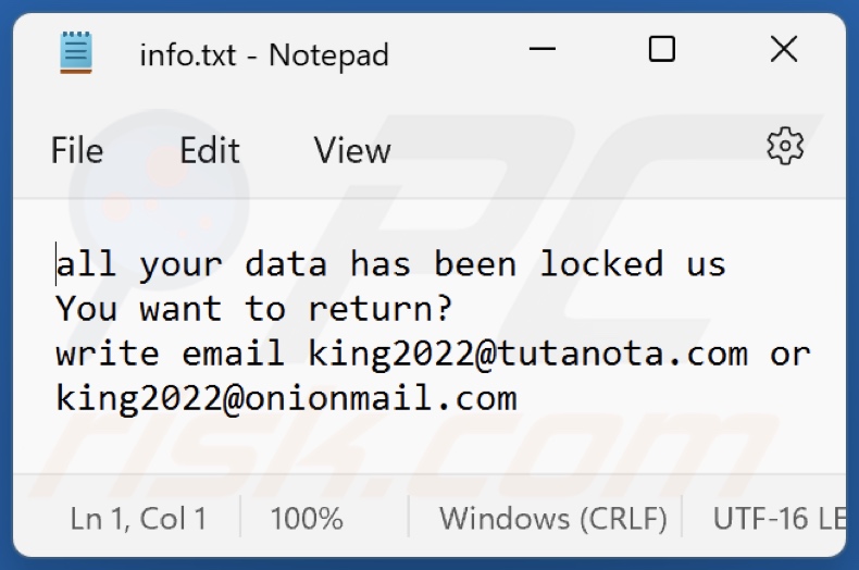 K1ng Ransomware Textdatei (info.txt)