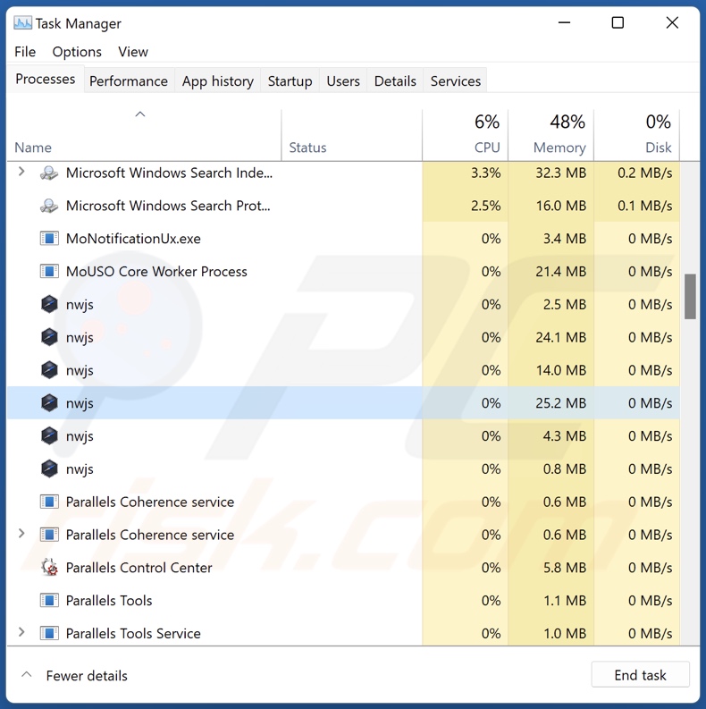 OpenSubtitles Uploader Adware Prozess im Task-Manager (nwjs - Prozessname)