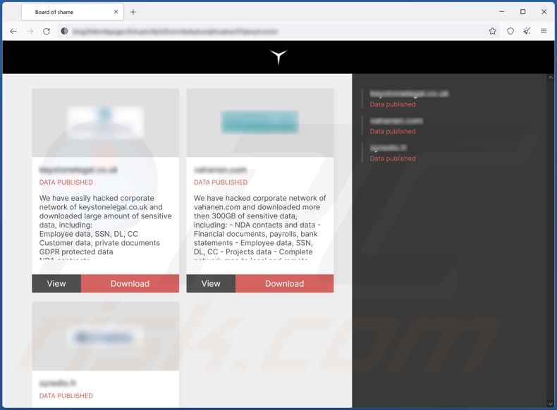 RedAlert (N13V) Ransomware Webseite zur Veröffentlichung von Daten