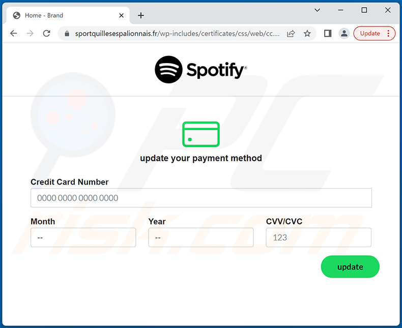 Phishing-Seite - sportquillesespalionnais.fr - gefördert über eine Spam-E-Mail mit dem Thema Spotify (2022-08-19)