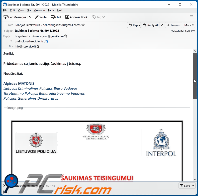 Summon To Court For Pedophilia Betrug Aussehen der E-Mail - litauische Version (GIF)