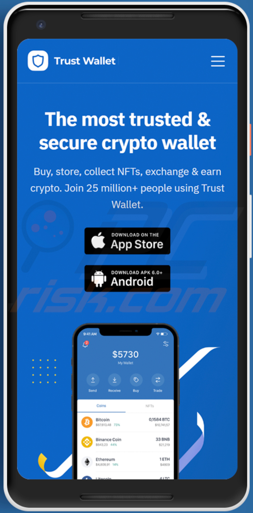 Mobile Webseite der gefälschten Trust Wallet App Webseite - trusstwallet.site