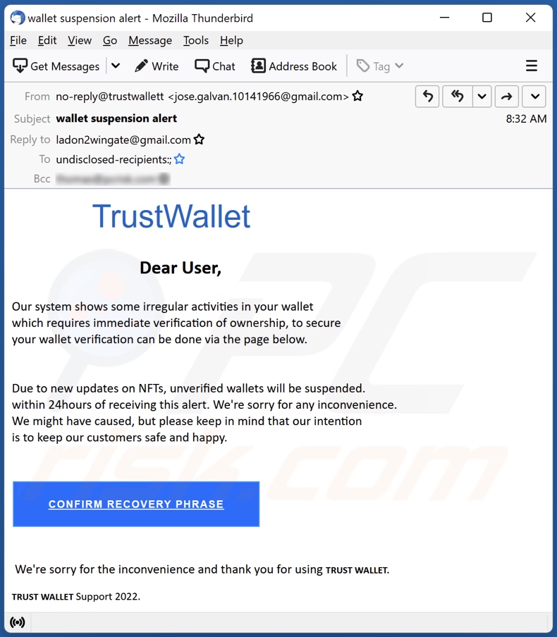 TrustWallet E-Mail-Spam-Kampagne