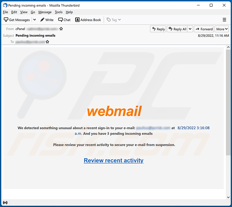 Unusual Sign-in Activity Spam E-Mail (2022-08-30)