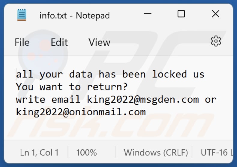 gnik Ransomware Textdatei (info.txt)