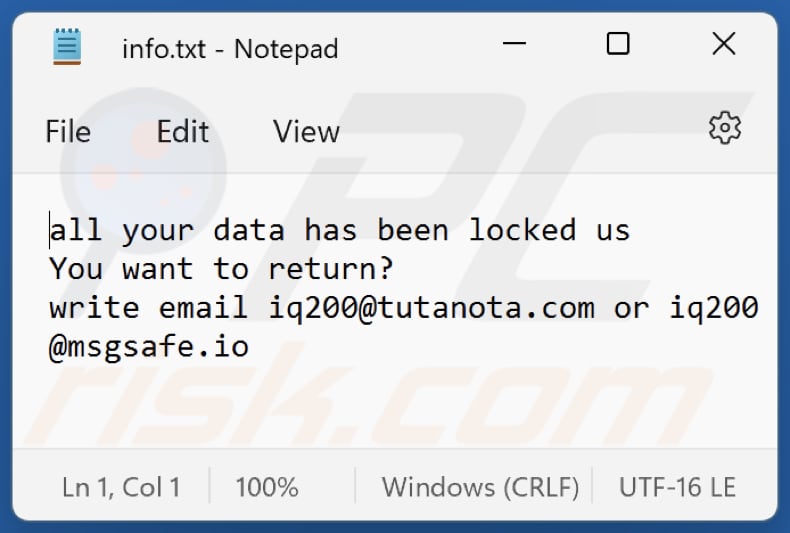 Iq20 Ransomware txt Datei (info.txt)