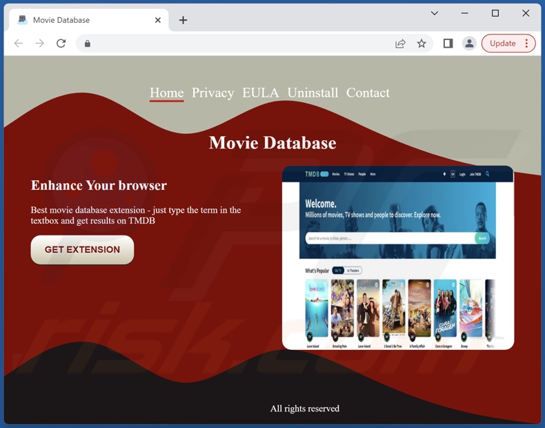 Webseite fördert Movie Database Adware