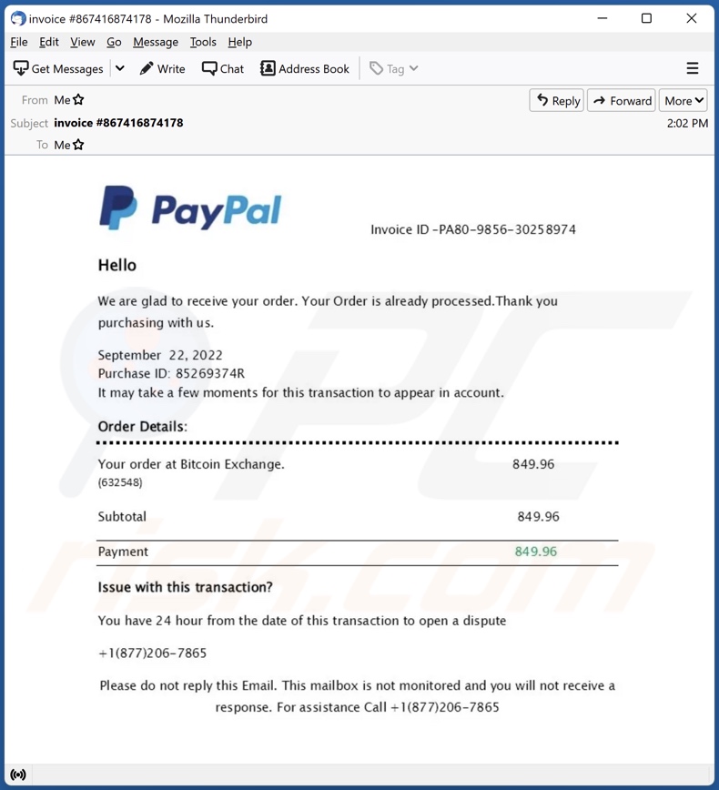 PayPal - Your Order Is Already Processed E-Mail Spam-Kampagne