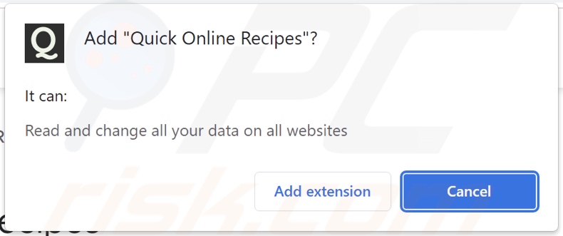 Quick Online Recipes Adware bittet um Genehmigungen