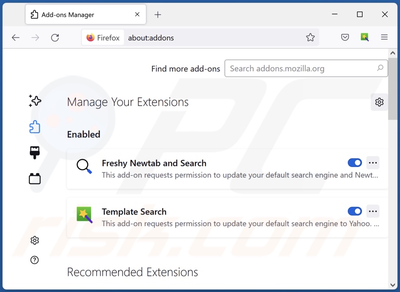 Mit weeklyhits.xyz verwandte Mozilla Firefox Erweiterungen entfernen