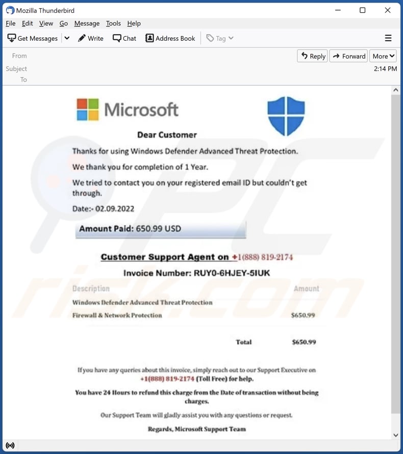 Windows Defender Advanced Threat Protection E-Mail-Betrug