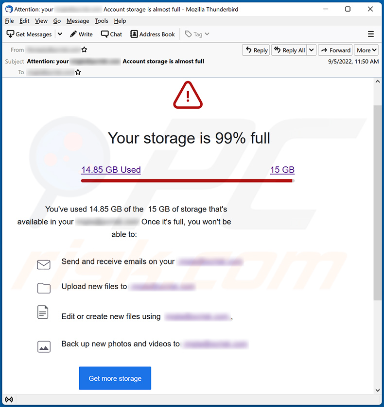 You Have Used Up Your Mail Storage Betrugs-E-Mail (2022-09-06)