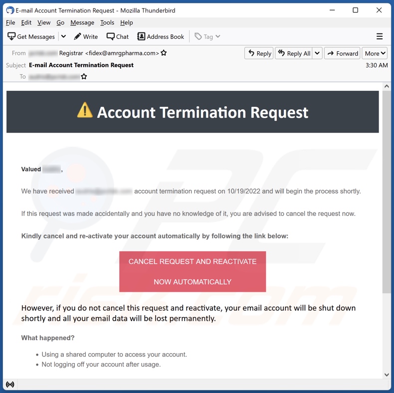 Account Termination Request E-Mail Spam-Kampagne