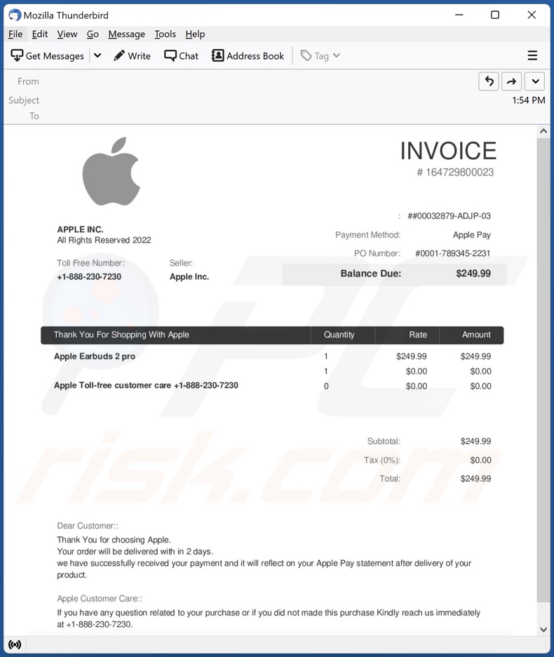 Apple Invoice E-Mail Spam-Kampagne