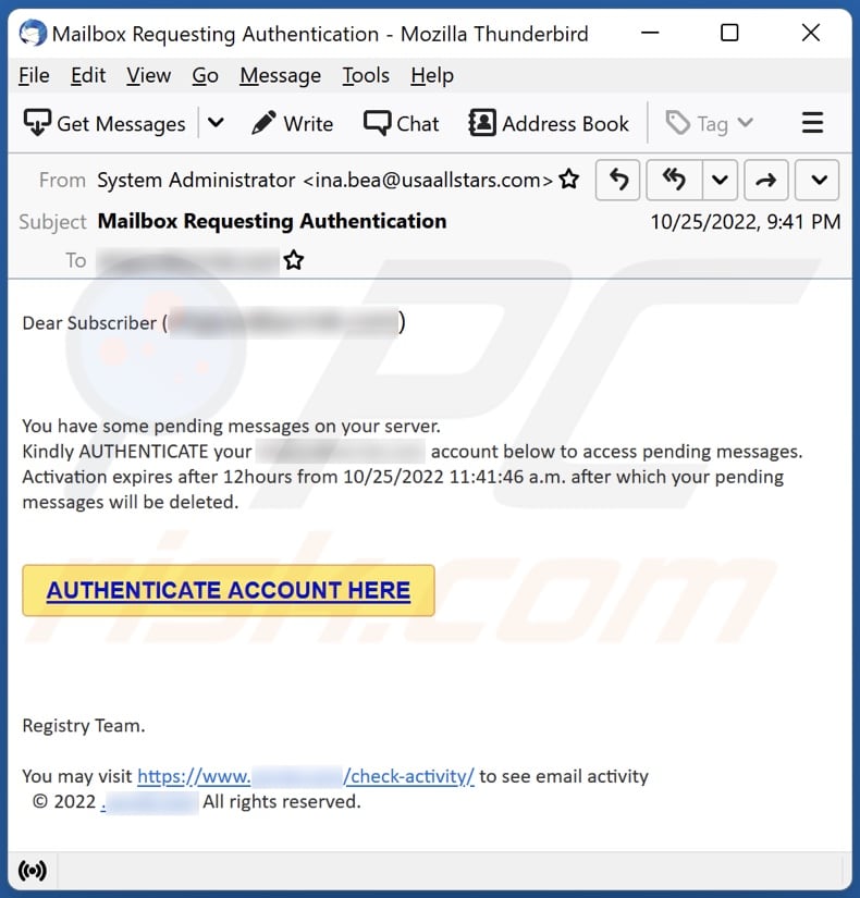 Authenticate Account Betrugs-E-Mail