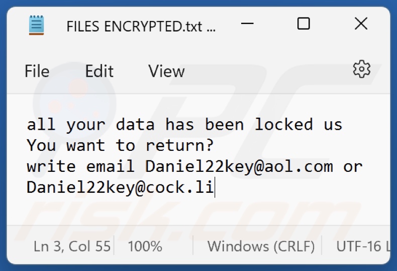 Dkey Ransomware Textdatei (FILES ENCRYPTED.txt)