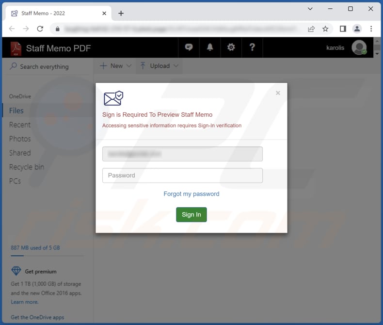 HR Personalabteilung E-Mail-Betrug Phishing-Webseite