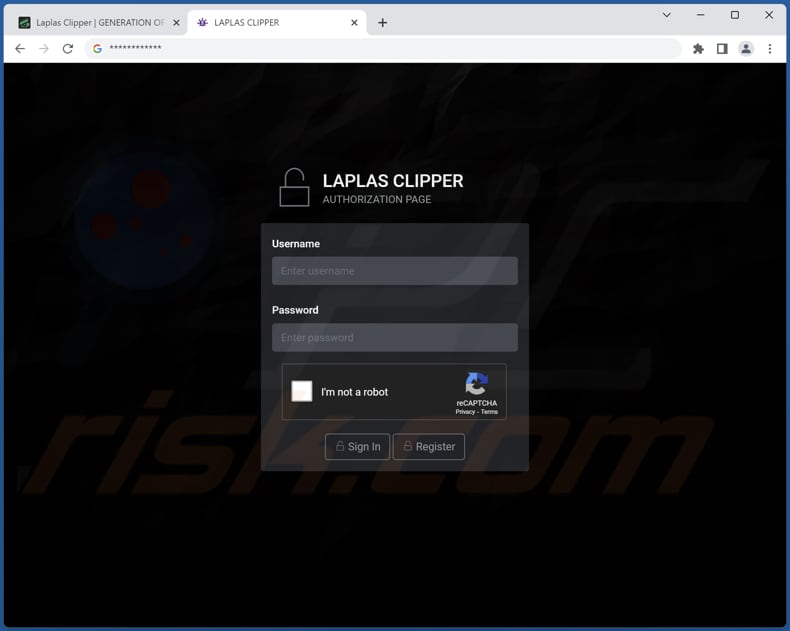 laplas clipper Malware Admin-Anmeldeseite