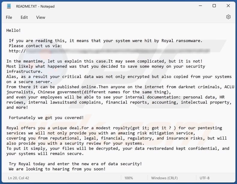 Royal Ransomware Textdatei (README.txt)