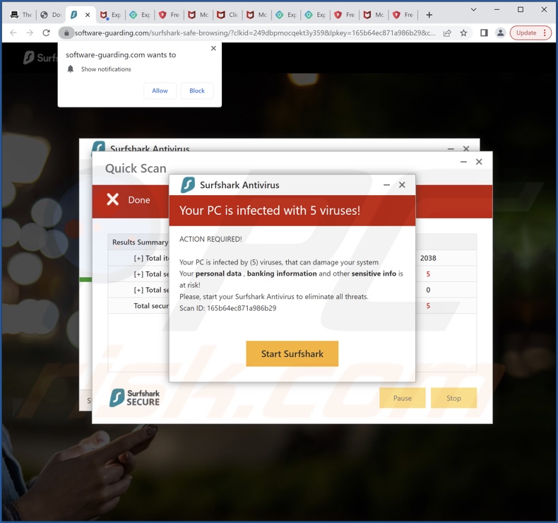 Surfshark - Your PC Is Infected With 5 Viruses! Betrug