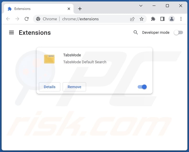 Mit tabsmode.xyz verwandte Google Chrome Erweiterungen entfernen