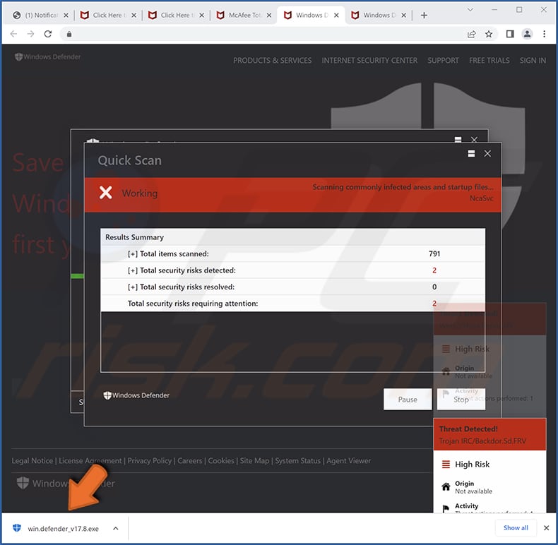 update windows defender Pop-up-Betrug gefälschter Scan