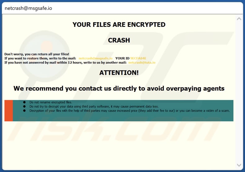 CRASH Ransomware Dialogfenster