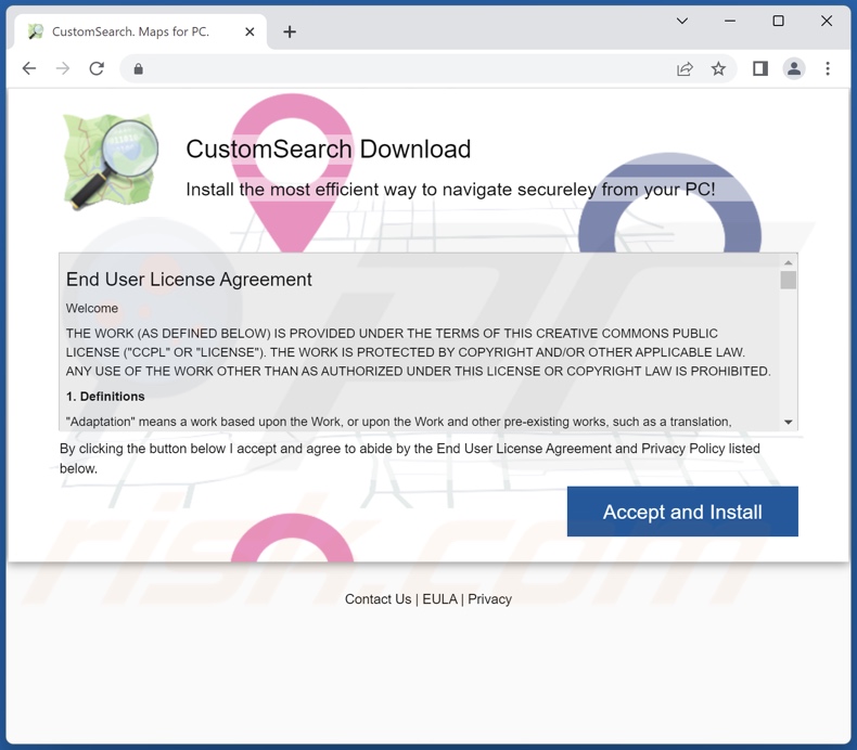 Webseite zur Förderung des CustomSearch Browserentführers