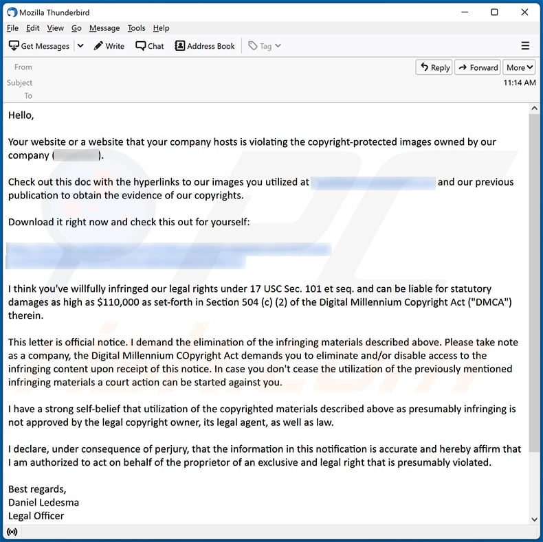 DMCA Copyright Infringement Notification Spam-E-Mail (2022-11-15)
