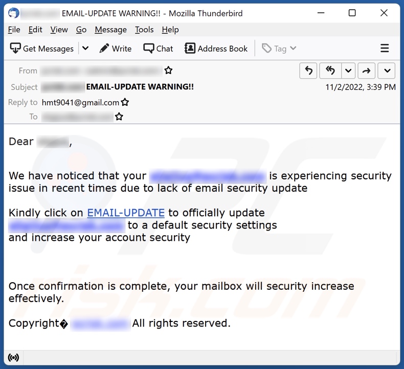 Email Security Update Scam E-Mail Spamkampagne