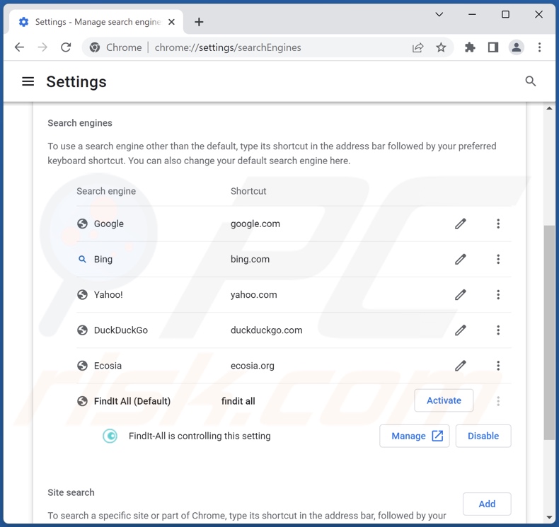 find.findit-all.com von der Google Chrome Standardsuchmaschine entfernen