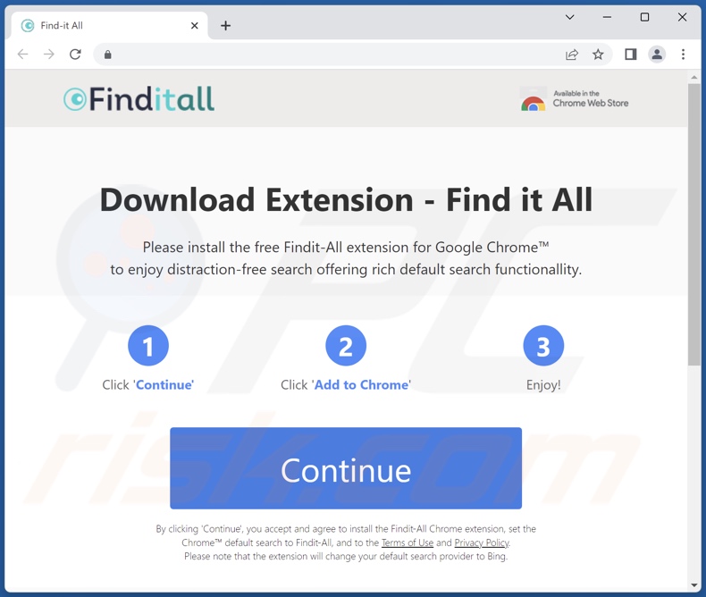 Webseite zur Förderung des FindIt-All Browserentführers