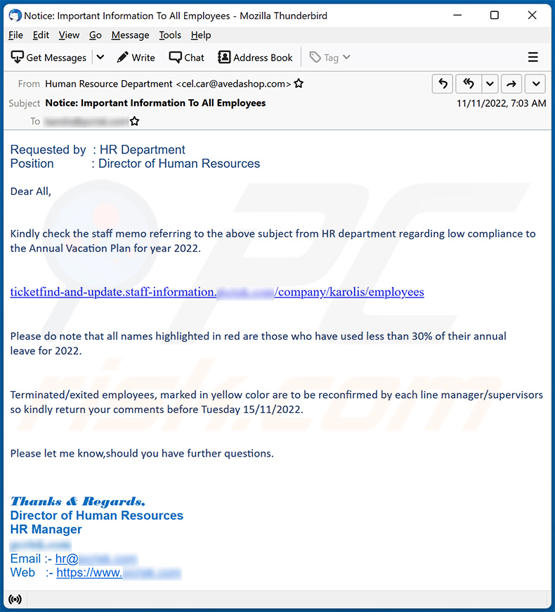 HR (Human Resources) E-Mail-Betrug (2022-11-15)