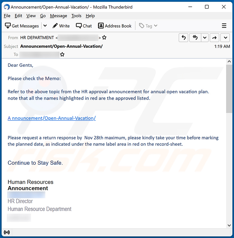 HR (Human Resources) E-Mail-Betrug (2022-11-25)