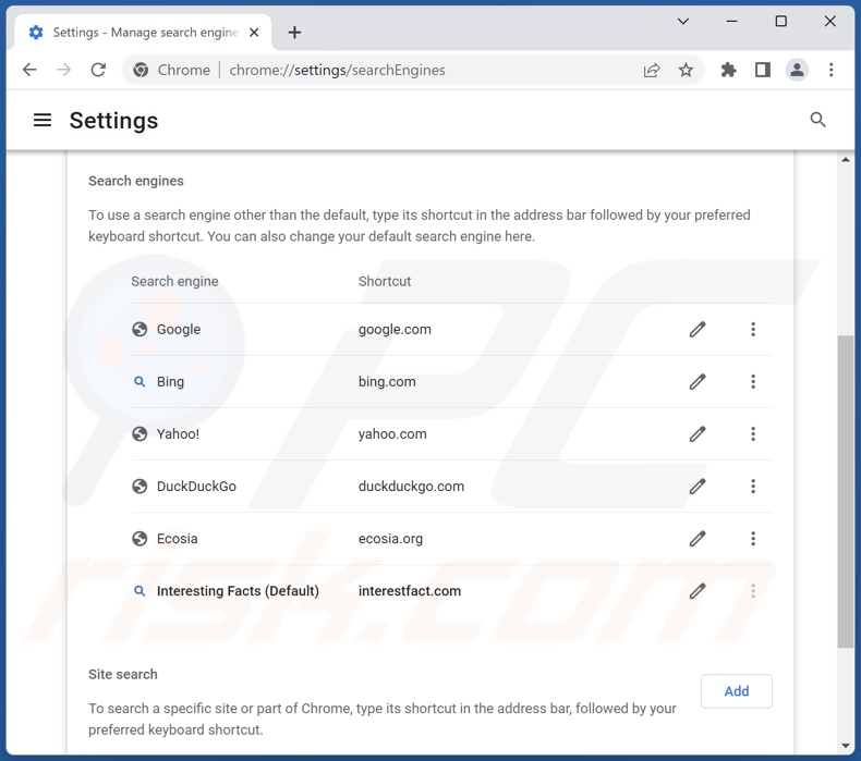 search.interestfact.com von der Google Chrome Standardsuchmaschine entfernen