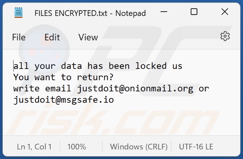 Just Ransomware txt Datei (FILES ENCRYPTED.txt)