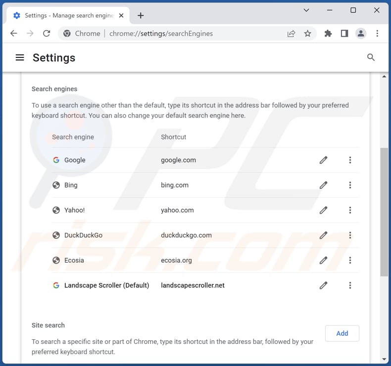 search.landscapescroller.net von der Google Chrome Standardsuchmaschine entfernen