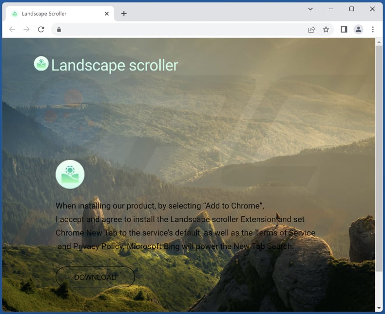 Zweite Webseite zum Fördern des Landscape Scroller Browserentführers