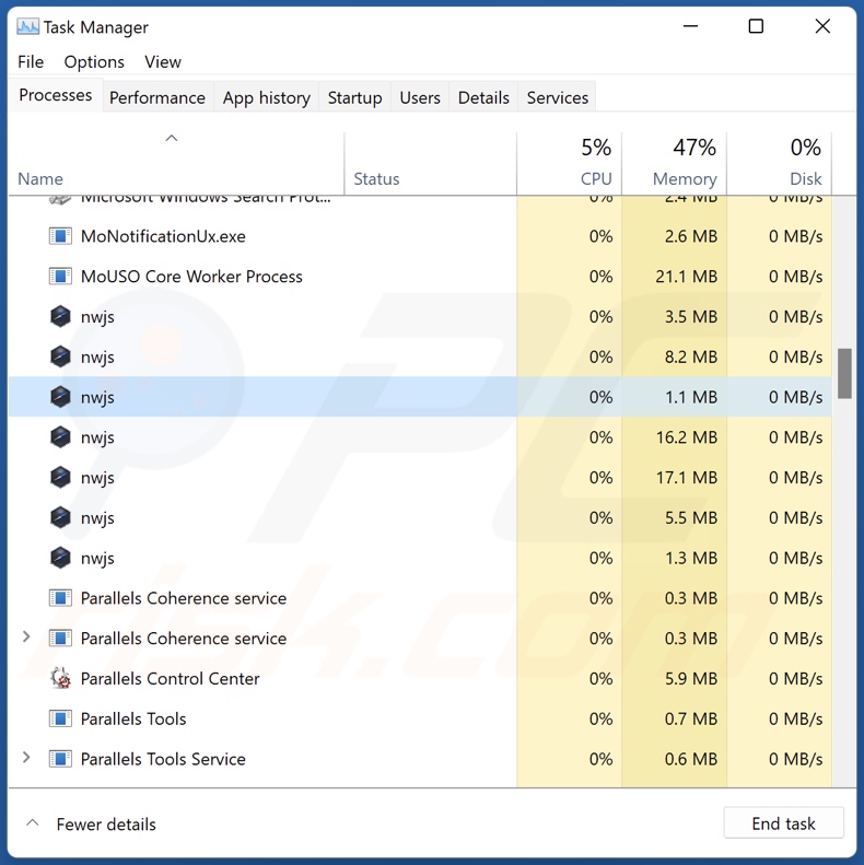 Movies Adware-Prozess im Task-Manager (nwjs - Prozessname)